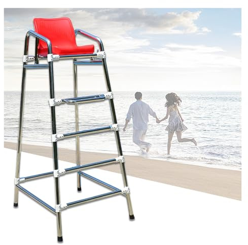 WTLONBF Tall Lifeguard Chairs,Outdoor Stainless Steel Life Guard Chair Removable, Beach/Seaside/Water Park Pool Lifeguard Chairs with Sunshade Hole & Foot Cover, 74.8inch High Patio Barstools, Load