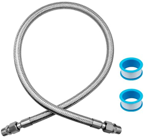 1/2 NPT Compressor Jumper Hose 40, 304 Stainless Steel Braided Flex Hose, 750°F High Temp & 450 PSI Pressure Rated, 360° Swivel Fittings, Heavy-Duty Air Line Connector