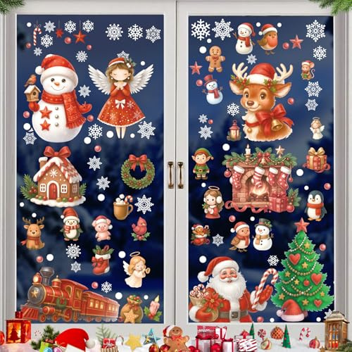 Shinybox Weihnachten Fensterbilder, 9 Blatt Selbstklebend-Weihnachten, Fensterdeko Weihnachtsfenster Aufkleber Wiederverwendbar, Winter Fensteraufkleber für Deko Fenster Schaufenster(F)
