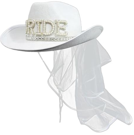 Ylnailky Cowboy Hut Mit Schleier | Weißer Cowboyhut Für Hochzeit Und party - Damen Accessoires Requisiten Verkleidungsspiel Für Festivals Strandpartys party Kostüme