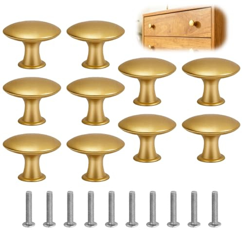 Gripiti Drawer Knobs Vintage10 Pcs, Gold Cabinet Knobs Antique Brass Door Drawer Knobs 30mm Round Cupboard Knobs with Matching Screws Stainless Steel Draw Knobs for Wardrobes Kitchen Furniture