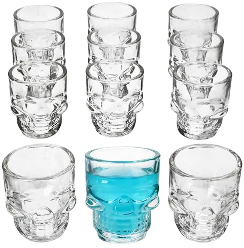 MamboCat Lot de 12 verres à liqueur en verre - Motif tête de mort - 5 cl - Design crâne transparent - Pour 12 personnes - Vodka, tequila, Ouzo, Sambuca, Liqueur I Party & Bar
