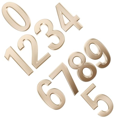 FOMIYES 10pcs 3d Metal House Numbers Brass Gold 70mm Self-adhesive Door Signs for Hotel Rooms, Mailbox, Outdoor Address Plaques, Sturdy Number Stickers for Home and Office