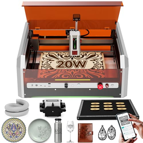 Laser Graviermaschine, Woxcker L8 20W Geschlossener Lasergravierer – Vormontiertes All-in-One-System mit Luftunterstützung, Kamera & Honigwabe, 40000 mm/min für Holz, Metall, Acryl, Glas, Edelstahl
