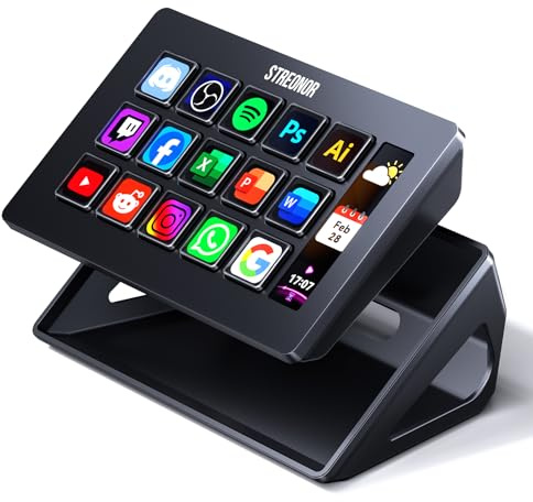 STREONOR Stream Controller Standard S15 med 15 tangenter info-display | Stream Controller för OBS, Twitch, Discord, m.m., perfekt för livestreaming, gaming, redigering, Mac/PC - Svart