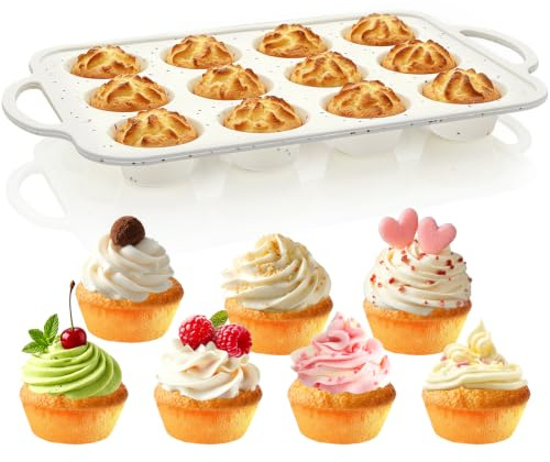 Yumatch Silicon Muffin Trays, 12 Cups Cupcake Tins with Metal Reinforced Frame, Nonstick Silicone Cupcake Molds Muffin Tray Baking Pan for Oven Dishwasher Safe