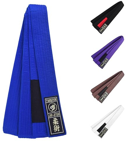 TWISTER FIGHT WEAR Jiu Jitsu BJJ Belt 1.5” Wide for Men Women Adults | Premium Cotton with Woven Patch | 8 Row Stitching | (BLUE, A2)