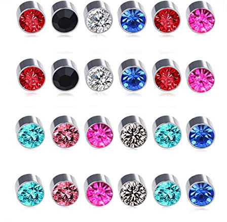 Spiritlele 12 Pairs Colors Crystal Magnetic Earrings Set Clip on Non Piercing Fake Stud Earrings Unisex