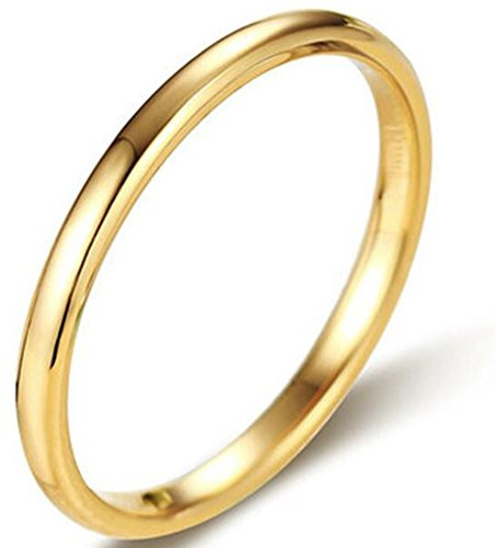 JUDE 2MM Tungsten Carbide Stackable Ring Plain Wedding Band (Gold, 6)