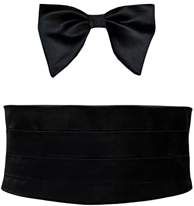 Remo Sartori - Set Smoking Papillon Oversize Schleife aus Seide, verstellbar, hergestellt in Italien, für Herren, Schwarz , Medium
