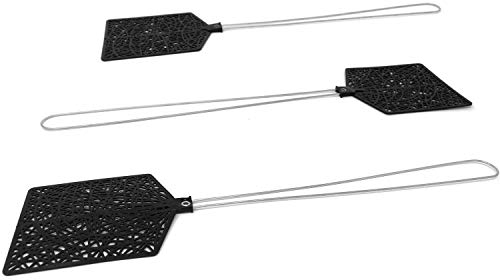 Hausfelder Racchetta per mosche PRO, 3 pezzi, extra resistente e stabile: Design in metallo, racchette nere per insetti come mosche e zanzare (set da 3 pezzi in nero)