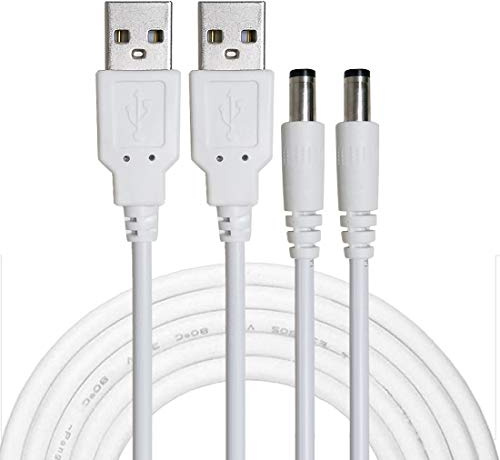 Liwinting 2pz 2m Cavo Adattatore di Alimentazione USB DC Barrel JACK 5V Caricatore 5.5mm x 2.1mm - Bianco