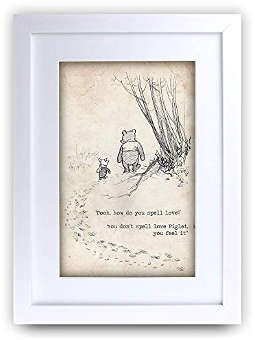 HWC Trading FR Winnie the Pooh Spell Feel Love A3 Framed Printed Quote Nursery Print Baby Shower Room Gifts New Born Bedroom Gift Print Photo Picture Frame Display