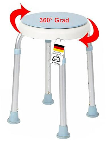 Izzy Tabouret de Douche Rond Rotatif à 360 degrés, capacité de Charge testée EN12182 et EN12520, siège de Douche, Chaise de Douche, siège de Salle de Bain antidérapant, 135 kg (Tabouret de Bain 360)
