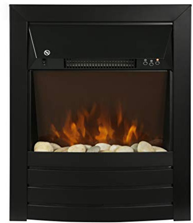 Zanussi ZEFIST1003B 2 KW Black Electric Inset Fire Stove with 2 Heat Settings, Timer and Remote Control, Independent LED Flame Effect, 20-30 m2 Room Size