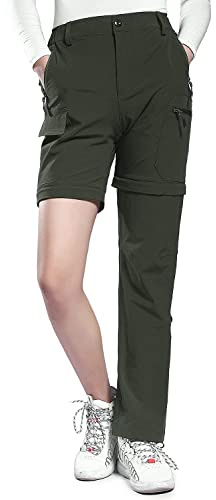 Hiauspor Wanderhose Damen Zip Off: Abnehmbar Atmungsaktiv mit 5 Taschen | 4 in 1 Hose,4-Wege-Stretch, Kein Lärm,Wasserabweisend,Elastische Passform,Für Outdoor Trekking,Safari,Reisen