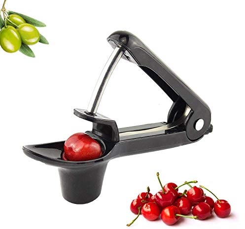 Attrezzo per pitter di ciliegie, strumento per la raccolta delle olive e delle ciliegie, strumento per la rimozione di frutti, strumento multiuso per la cucina con blocco salvaspazio (nero)