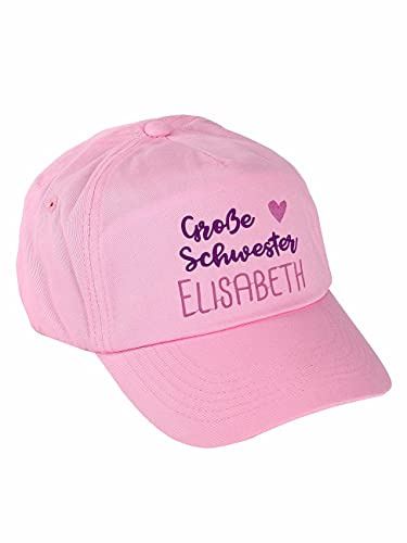 Striefchen® Basecap für Kinder Geschwister Bestickt mit eigenem Namen Große Schwester, Rosa