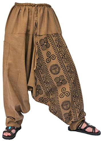 Siamrose Baggy Yoga Harem Pants for Men and Women, Wide Leg Lounge Trousers, 2 Pockets, One Size (Beige)