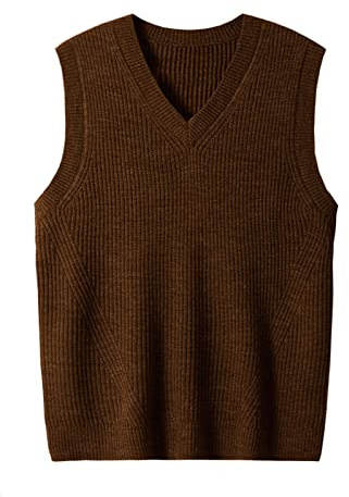 ZHILI Fs Pull en tricot sans manches à col en V pour homme Uni Coupe ample, Classique Tricots Débardeur_Chocolat_Medium
