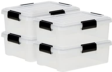 Iris Ohyama, Boite Rangement Hermétique, 10L, Lot de 4, Transparent, Couvercle avec Joint Etanche, 4 Clips de Fermeture, Empilable, pour Exterieur, Garage, Vetement, Anti Poussiere, Sans BPA, DDAT-S