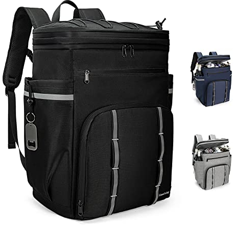 Rucksack-Kühler, isoliert, auslaufsicher, 45 Dosen, Strand-Kühler-Rucksack, große Kapazität, leichter Eistruhen-Rucksack, wasserdichte weiche Kühltasche, Camping, Wandern (schwarz)