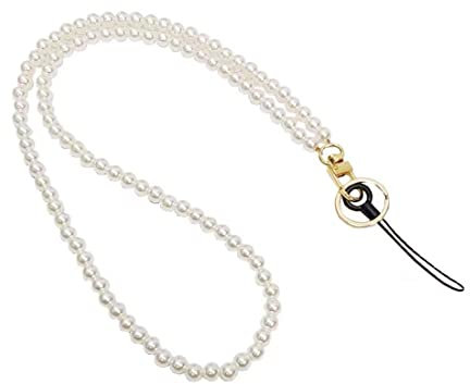 Zeayebsr Catena per cellulare Cordino per cellulare Custodia per cellulare anti-perso Catena con ciondolo a collo lungo 1 pezzo Bianco imitazione perla Accessori decorativi per cellulari