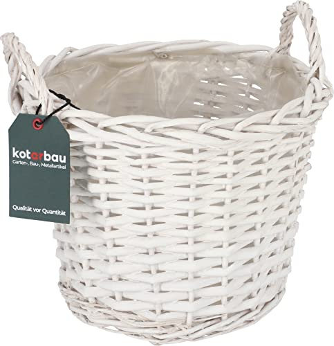 KOTARBAU® Blumentopf geflochten - Korb geflochten - Weidenkorb für Blumen – ⌀ 23 cm – Flechtkorb - Weidentopf – Übertopf – Rustikal – Weiß