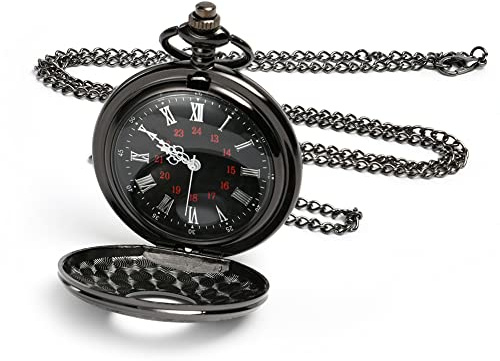 Vicloon Vintage Retro Taschenuhr mit Kette - Herren und Damen, perfekt für Vater, Opa, Geburtstag oder Jahrestag (Schwarz)
