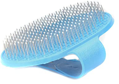 Emours Haustier-Gummi-Fellpflegebürste mit verstellbarem Schlaufengriff und Edelstahl-Stift (blau)
