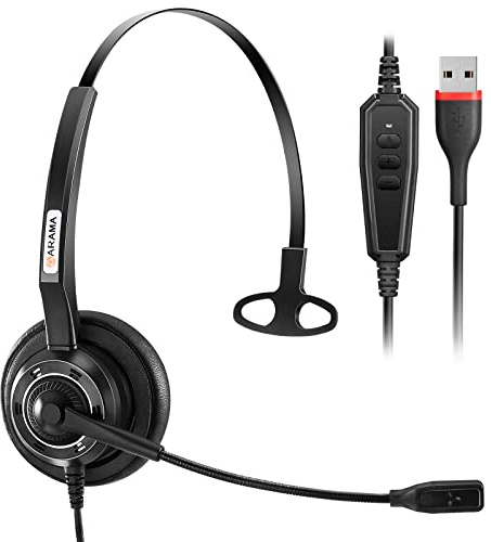 Arama Casque USB avec microphone pour ordinateur portable, casque filaire avec micro antibruit et contrôle en ligne, casque USB pour PC, ordinateur, Mac, centre d'appel, bureau, maison, chat clair,