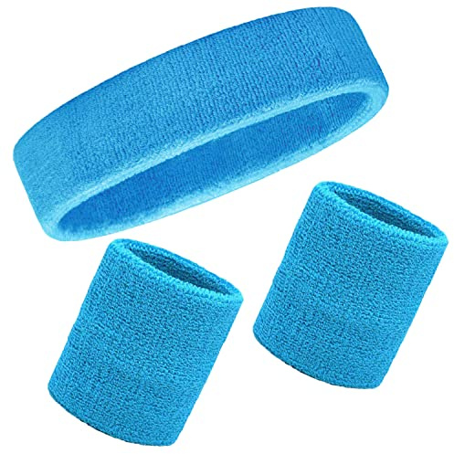 Schweißbänder Handgelenk Schweißbänder Stirnband Set Sport Wristbands Headbands 3 Stück,Sport Schweißband Armband Stirnbänder für Fußball Basketball Tennis Gymnastik