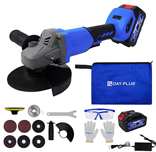 Amoladora Angular Bateria 21V, Amoladora Angular 115mm Bateria Brushless, Amoladora Angular Electrico con Bateria 6.0Ah y Cargador, Amoladora Pequeña con Mango Auxiliar para Esmerilar/Pulir/Cortar