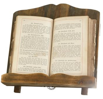 LOBERON Buchstütze Mags, nachhaltiges und naturbelassenes Design, Kochbuchständer im rustikalen Look, Küchenaccessoire, Küchendekoration,wiederaufbereitetes Tannenholz, braun