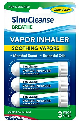 SinuCleanse Vapor Inhaler, Made in USA, Portable, On-The-Go, Non-Medicated, Refreshing Vapors, Pack of 3 Vapor Sticks