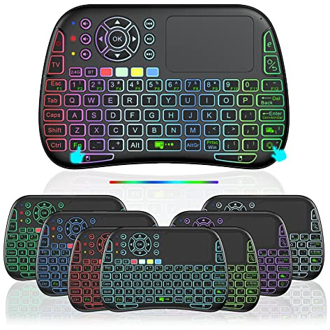 Mini teclado Bluetooth de voz, teclado inalámbrico recargable con panel táctil, teclado pequeño retroiluminado con aprendizaje IR, conexión WiFi 2.4G /BT5.0 para PC, caja de TV, iOS, Android, ventana,