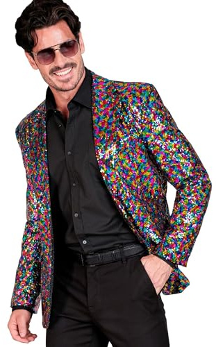 W WIDMANN MILANO Party Fashion - Pailletten Jackett Herren | Glänzender 70er Jahre Disco Blazer, Anzugjacke für Festival, Karneval und auffällige Party Looks