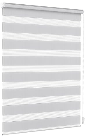 Jalousiescout Doppelrollo Klemmfix ohne Bohren & mit Bohren, 140x130cm Hellgrau Rollo Fensterrollo lichtdurchlässig, Sonnenschutzrollo Zebrarollo für Fenster & Türen