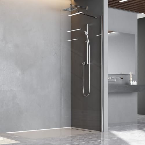 Walk In Duschwand Glas 80x185 cm Dusche Duschtrennwand mit Stabilisator 6mm ESG-Sicherheitsglas mit Nano Beschichtung Begehbare Duschabtrennung