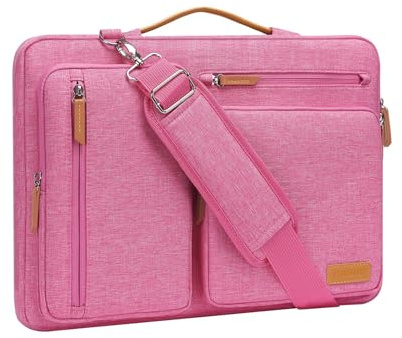 MOSISO 360° Laptoptasche 16 Zoll für MacBook Pro M5 M4 M3 M2 M1, Lenovo HP | Stoßfest, Wasserdicht Umhängetasche mit 4 Fächer Kompatibel mit 15-16 MacBook Pro, Lenovo HP Dell Acer ASUS, Rose Rot