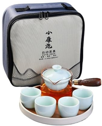 NEDLON Portable Chinese Ceramic Teapot,Semi Automatic Tea Set,360 Rotation Tea Maker with Tea Strainer for Loose Leaf Tea Ect. (Color : F)