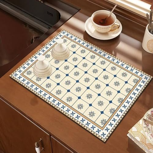 Hixingo Non Slip Absorbent Coffee Machine Drying Mat for Kitchen Counter, Diatomite Heat Resistant Boho Dish Drainer Mat (40x50cm,Light Yellow)