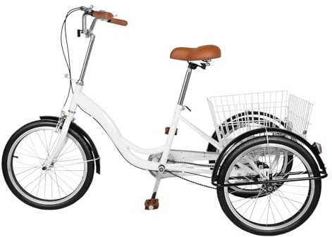 Loohacp 3-Rad 20-Zoll-Stadtfahrrad mit Einkaufskorb, Damen- und Herrendreirad, faltbar und komfortabel für Outdoor-Aktivitäten, geeignet für Anfänger und ältere Radfahrer