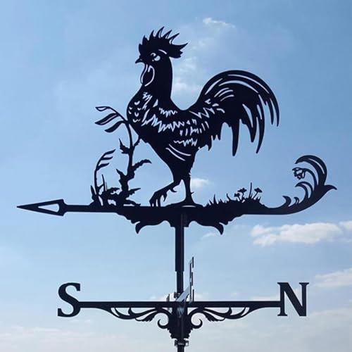 Gallo meteo – Robusta banderuola in metallo per previsioni meteo – banderuola con supporto – Figura decorativa per cortile, terrazza e tetto – Design retrò