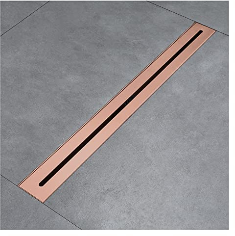 Generisch Linearer Duschablauf, Bodenablauf aus Edelstahl 304, 23,62 × 2,16 Zoll, rechteckiger linearer Ablauf, Roségold, hoher Durchfluss, Duschablauf mit Haarfänger und Messingkern, für Ba