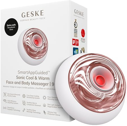 GESKE Sonic Cool & Warm Face & Body Massager | 9 in 1 | Straffend | SmartAppGuided™ | Elektrisches Massagegerät | Gesicht & Körper | Batterielose Wärme- & Kühltechnologie | Entspannend