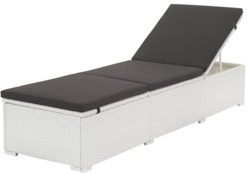 FAZENHUA Home Hardware Business-Sonnenliege mit schwarzem Kissen, Polyrattan, Weiß