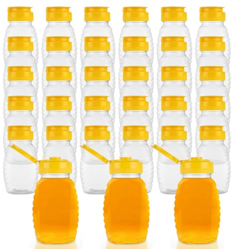 MUXHEL 30 Pcs 8oz Honey Squeeze Bottles, Clear Plastic Honey Jar with Flip Lid, Leak Proof Honey Container Honey Dispenser for Storing and Dispensing Honey