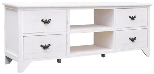LAPOOH TV-Schrank Antik-Weiß 108x30x40 cm Massivholz Paulownia, TV Lowboard, Fernsehschrank, Fernsehtisch, Fernseher Schrank, TV Sideboard, TV Board, TV Cabinet, TV Bank, TV Kommode - 338522
