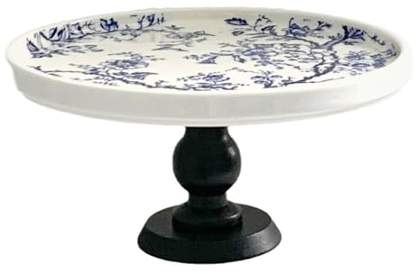 Soporte para tartas azul y blanco, soporte de pedestal pequeño para tartas, soporte redondo de cerámica vintage de 6 pulgadas para fiestas, bodas, bandeja decorativa para joyas de velas (soporte